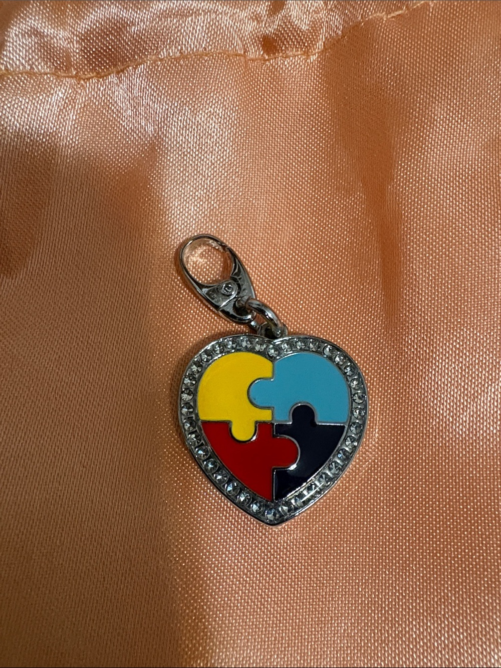 NWOT Autism Heart Puzzle Enamel Charm with Rhinestone Border - Multicolor